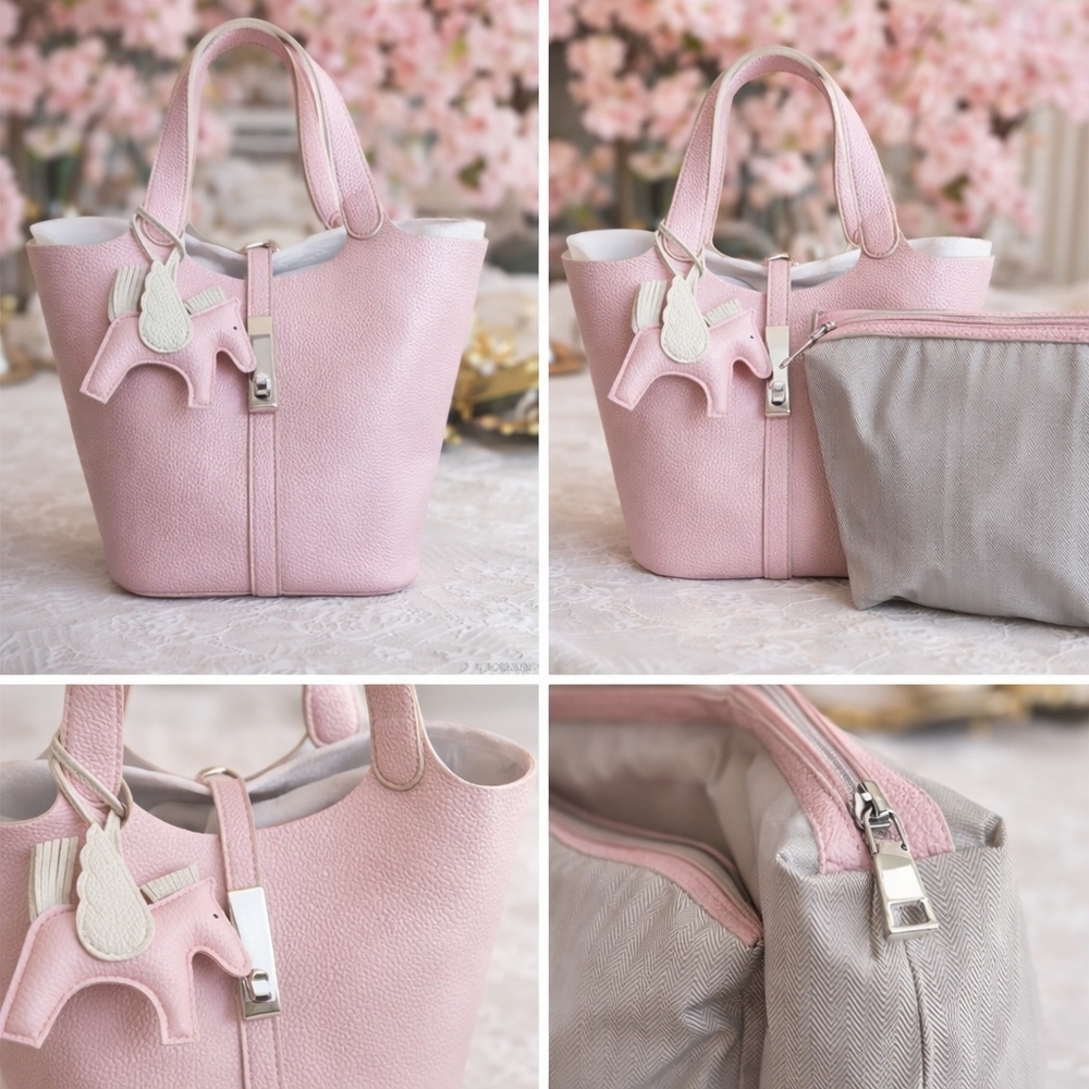 Blush Pink Faux Leather Mini Tote w/ Horse Charm + Inner Pouch | Soft Luxe Handb